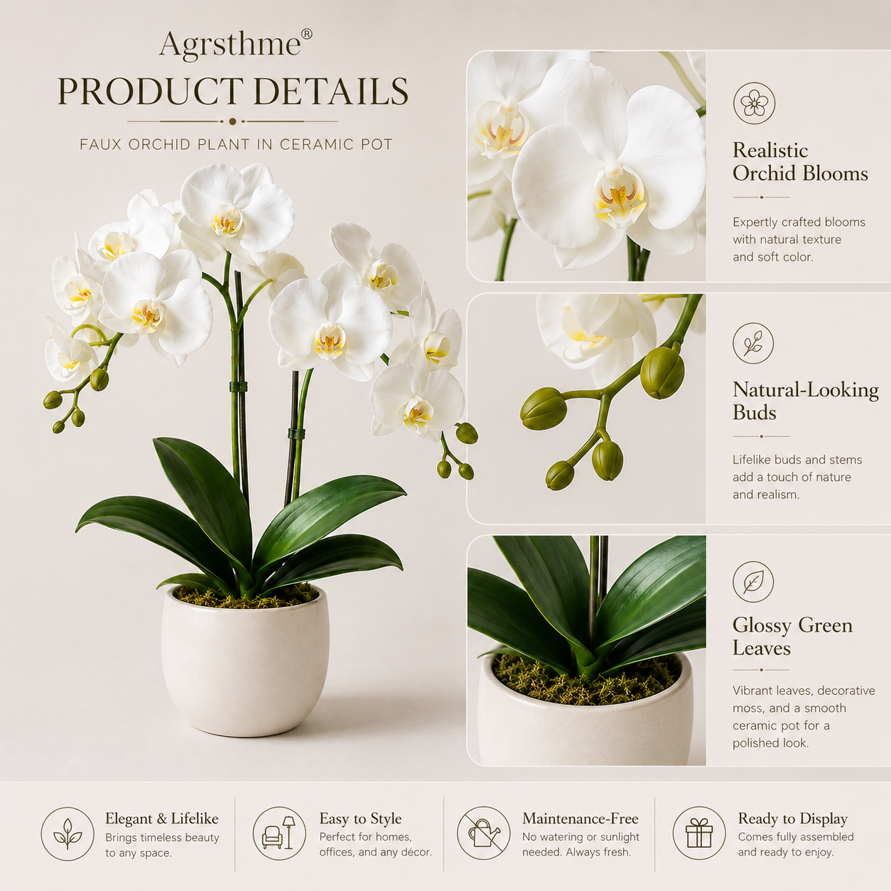 Agrsthme® Faux Orchid Plant in Ceramic Pot