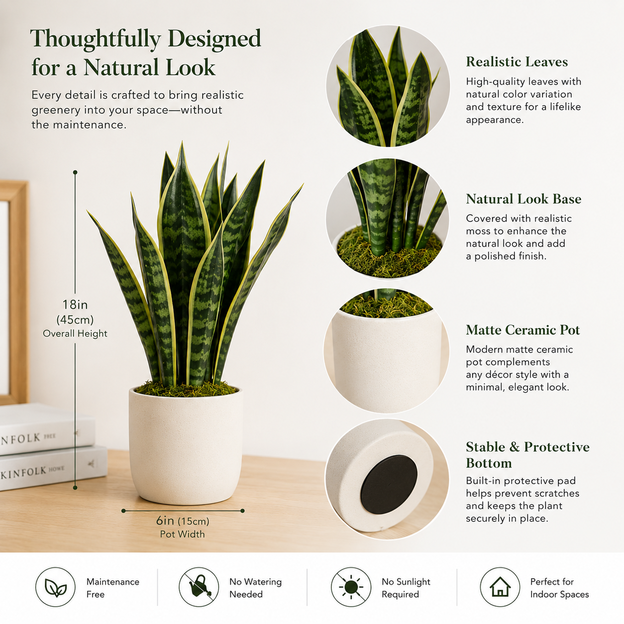 Agrsthme® Faux Snake Plant in Matte Ceramic Pot