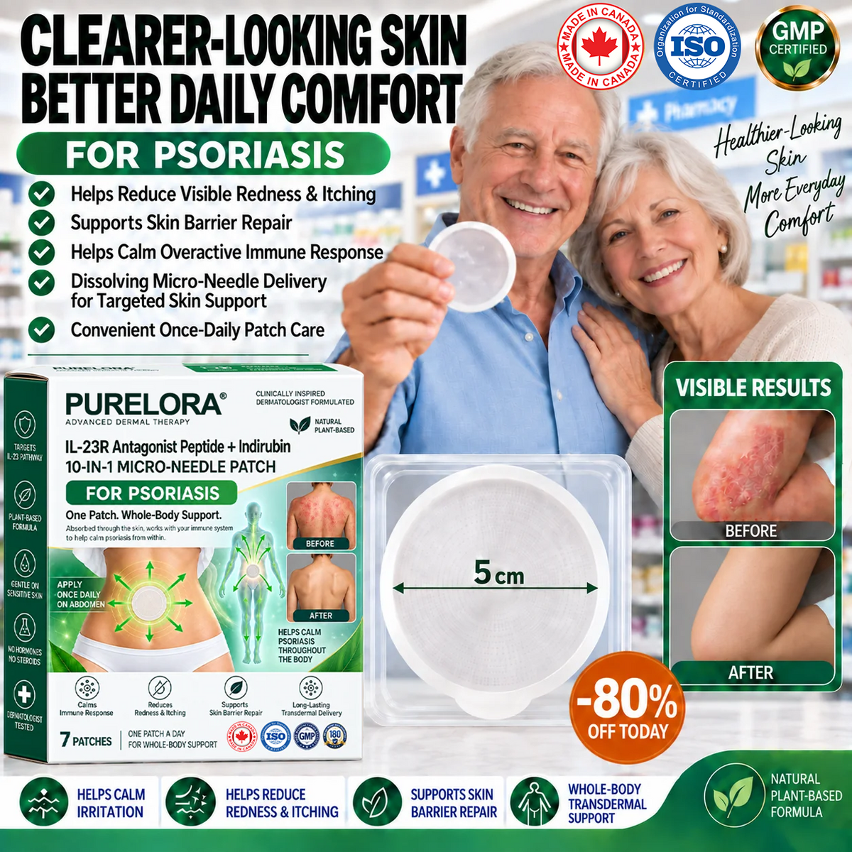 𝐏𝐔𝐑𝐄𝐋𝐎𝐑𝐀® 👩‍⚕️👩‍⚕️ 𝑰𝑳-23𝑹 𝑨𝒏𝒕𝒂𝒈𝒐𝒏𝒊𝒔𝒕 𝑷𝒆𝒑𝒕𝒊𝒅𝒆 + 𝑰𝒏𝒅𝒊𝒓𝒖𝒃𝒊𝒏 10-𝑰𝑵-1 𝑵𝒂𝒏𝒐 𝑴𝒊𝒄𝒓𝒐𝒏𝒆𝒆𝒅𝒍𝒆 𝑷𝒂𝒕𝒄𝒉 （𝑯𝒆𝒍𝒑𝒔 𝑹𝒆𝒅𝒖𝒄𝒆 𝑽𝒊𝒔𝒊𝒃𝒍𝒆 𝑹𝒆𝒅𝒏𝒆𝒔𝒔 & 𝑺𝒄𝒂𝒍𝒊𝒏𝒈, 𝑺𝒐𝒐𝒕𝒉𝒆 𝑫𝒓𝒚𝒏𝒆𝒔𝒔 & 𝑰𝒕𝒄𝒉𝒊𝒏𝒈, 𝑺𝒖𝒑𝒑𝒐𝒓𝒕 𝑯𝒆𝒂𝒍𝒕𝒉𝒊𝒆𝒓 𝑺𝒌𝒊𝒏 𝑪𝒆𝒍𝒍 𝑻𝒖𝒓𝒏𝒐𝒗𝒆𝒓 & 𝑺𝒌𝒊𝒏 𝑩𝒂𝒓𝒓𝒊𝒆𝒓 𝑹𝒆𝒑𝒂𝒊𝒓）