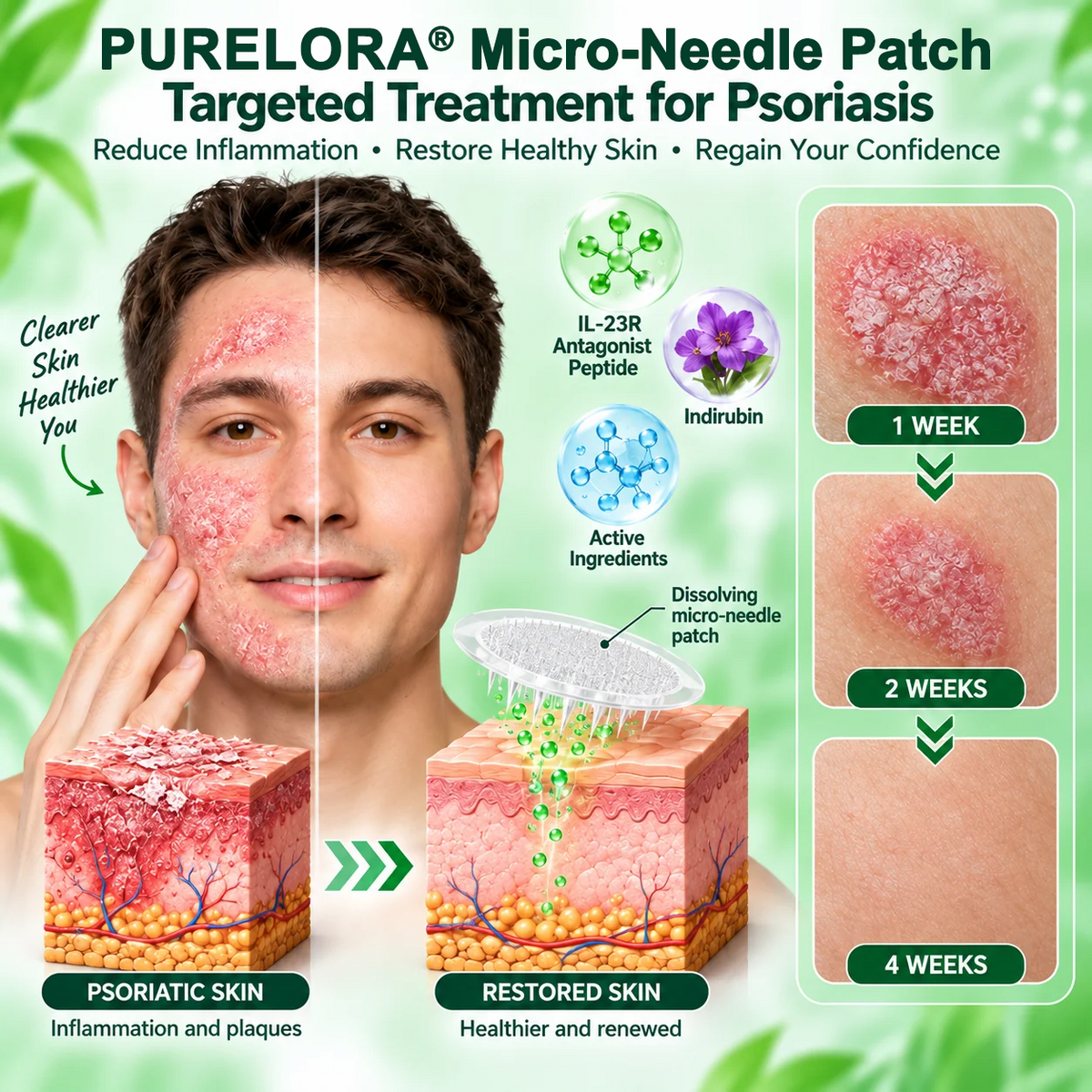 𝐏𝐔𝐑𝐄𝐋𝐎𝐑𝐀® 👩‍⚕️👩‍⚕️ 𝑰𝑳-23𝑹 𝑨𝒏𝒕𝒂𝒈𝒐𝒏𝒊𝒔𝒕 𝑷𝒆𝒑𝒕𝒊𝒅𝒆 + 𝑰𝒏𝒅𝒊𝒓𝒖𝒃𝒊𝒏 10-𝑰𝑵-1 𝑵𝒂𝒏𝒐 𝑴𝒊𝒄𝒓𝒐𝒏𝒆𝒆𝒅𝒍𝒆 𝑷𝒂𝒕𝒄𝒉 （𝑯𝒆𝒍𝒑𝒔 𝑹𝒆𝒅𝒖𝒄𝒆 𝑽𝒊𝒔𝒊𝒃𝒍𝒆 𝑹𝒆𝒅𝒏𝒆𝒔𝒔 & 𝑺𝒄𝒂𝒍𝒊𝒏𝒈, 𝑺𝒐𝒐𝒕𝒉𝒆 𝑫𝒓𝒚𝒏𝒆𝒔𝒔 & 𝑰𝒕𝒄𝒉𝒊𝒏𝒈, 𝑺𝒖𝒑𝒑𝒐𝒓𝒕 𝑯𝒆𝒂𝒍𝒕𝒉𝒊𝒆𝒓 𝑺𝒌𝒊𝒏 𝑪𝒆𝒍𝒍 𝑻𝒖𝒓𝒏𝒐𝒗𝒆𝒓 & 𝑺𝒌𝒊𝒏 𝑩𝒂𝒓𝒓𝒊𝒆𝒓 𝑹𝒆𝒑𝒂𝒊𝒓）