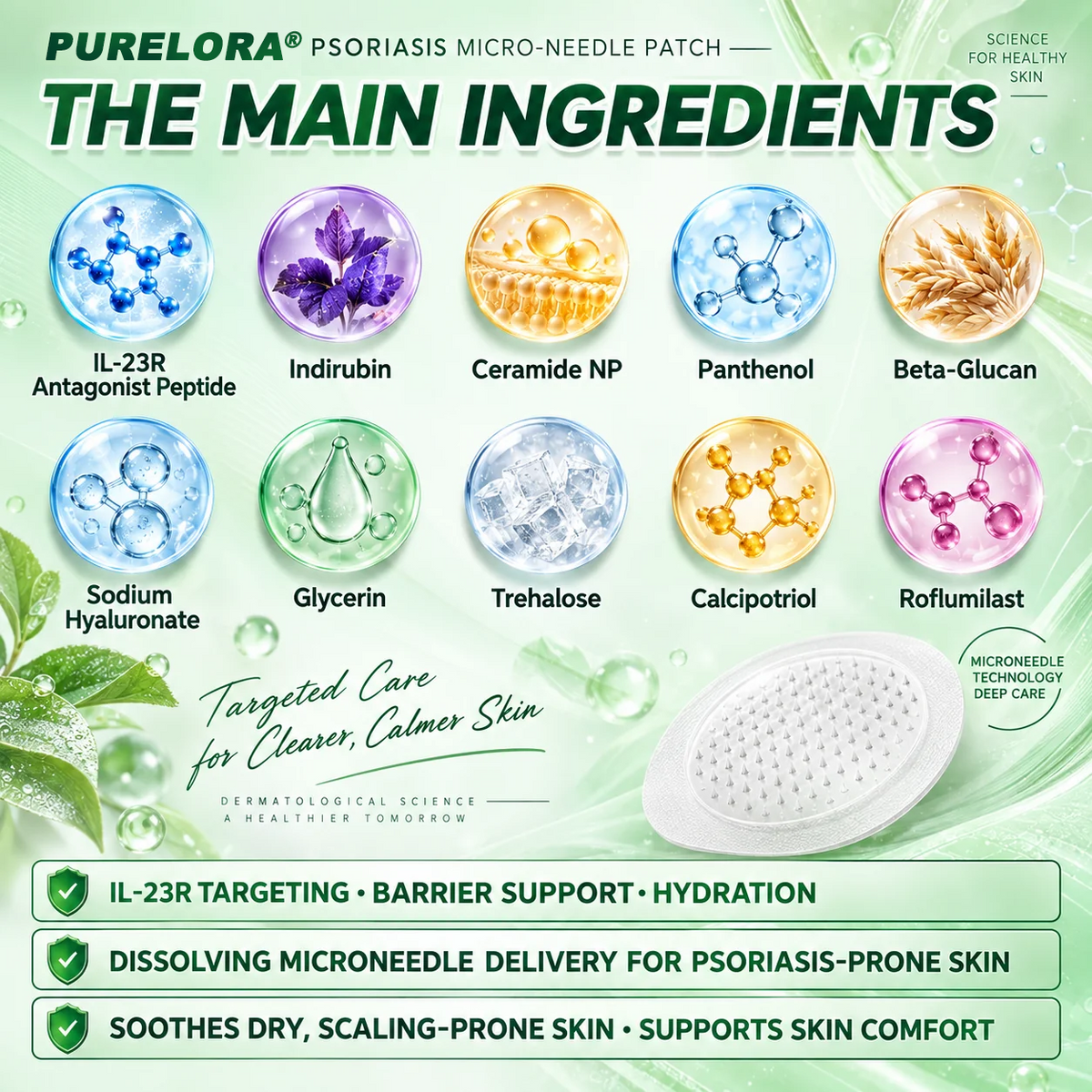 𝐏𝐔𝐑𝐄𝐋𝐎𝐑𝐀® 👩‍⚕️👩‍⚕️ 𝑰𝑳-23𝑹 𝑨𝒏𝒕𝒂𝒈𝒐𝒏𝒊𝒔𝒕 𝑷𝒆𝒑𝒕𝒊𝒅𝒆 + 𝑰𝒏𝒅𝒊𝒓𝒖𝒃𝒊𝒏 10-𝑰𝑵-1 𝑵𝒂𝒏𝒐 𝑴𝒊𝒄𝒓𝒐𝒏𝒆𝒆𝒅𝒍𝒆 𝑷𝒂𝒕𝒄𝒉 （𝑯𝒆𝒍𝒑𝒔 𝑹𝒆𝒅𝒖𝒄𝒆 𝑽𝒊𝒔𝒊𝒃𝒍𝒆 𝑹𝒆𝒅𝒏𝒆𝒔𝒔 & 𝑺𝒄𝒂𝒍𝒊𝒏𝒈, 𝑺𝒐𝒐𝒕𝒉𝒆 𝑫𝒓𝒚𝒏𝒆𝒔𝒔 & 𝑰𝒕𝒄𝒉𝒊𝒏𝒈, 𝑺𝒖𝒑𝒑𝒐𝒓𝒕 𝑯𝒆𝒂𝒍𝒕𝒉𝒊𝒆𝒓 𝑺𝒌𝒊𝒏 𝑪𝒆𝒍𝒍 𝑻𝒖𝒓𝒏𝒐𝒗𝒆𝒓 & 𝑺𝒌𝒊𝒏 𝑩𝒂𝒓𝒓𝒊𝒆𝒓 𝑹𝒆𝒑𝒂𝒊𝒓）