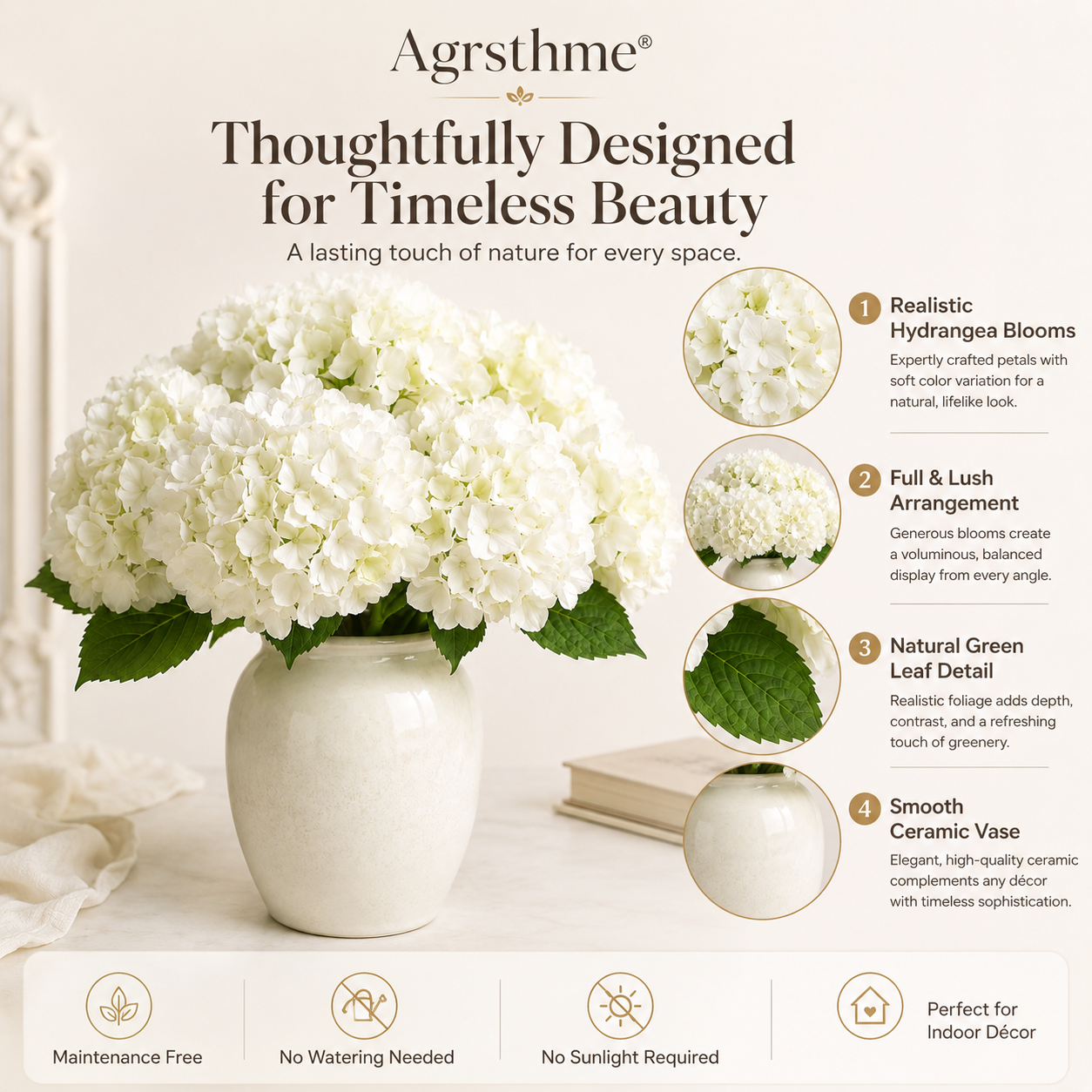 Agrsthme® Faux White Hydrangea Vase Arrangement