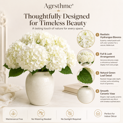 Agrsthme® Faux White Hydrangea Vase Arrangement