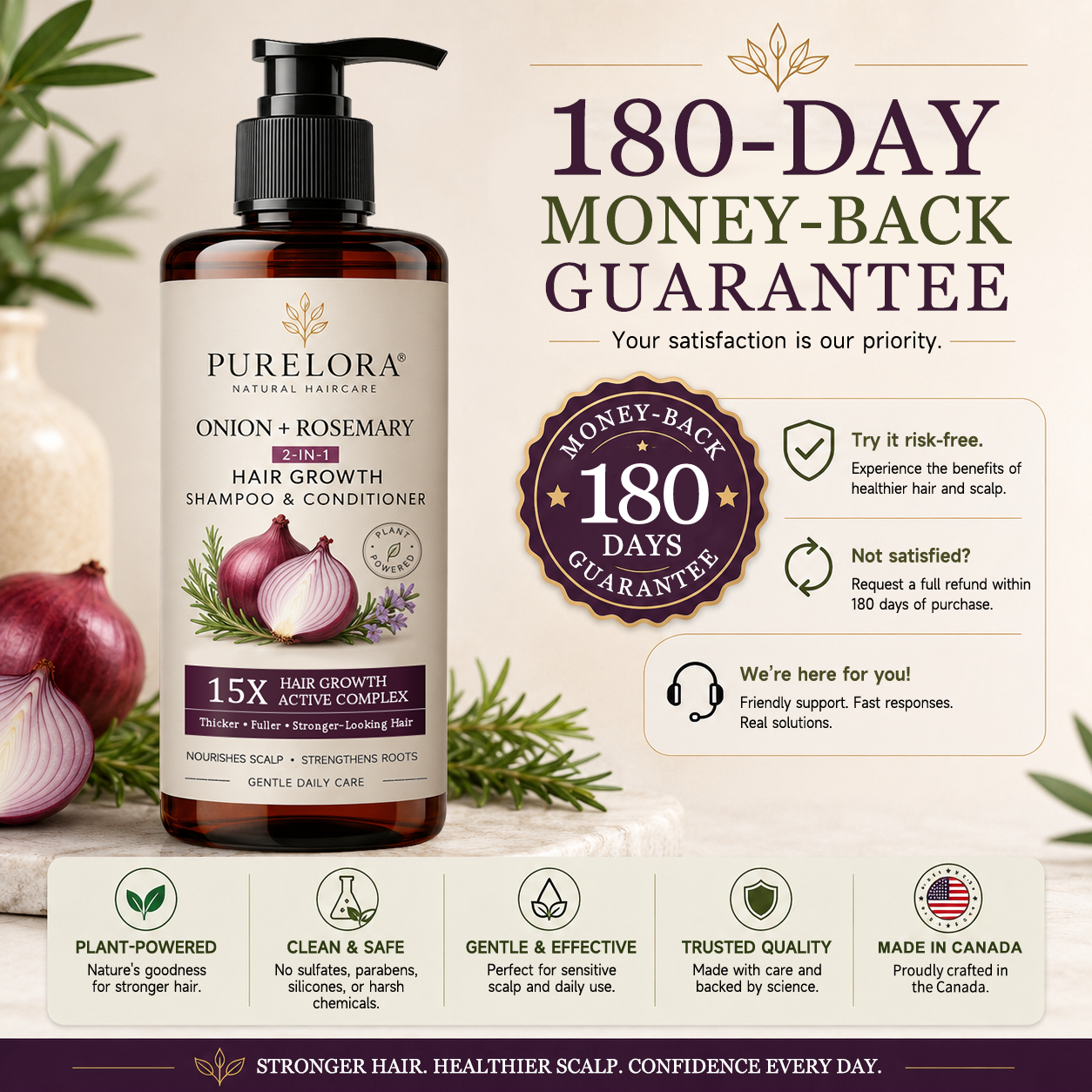 🌿👨‍⚕️ Official Canadian Flagship Store 🇨🇦 | 🔥PURELORA® Onion & Rosemary 2-in-1 Anti-Hair Loss & Growth Shampoo & Conditioner Set — Infused with a 15x hair-growth active complex to help you achieve thicker, fuller, and stronger hair.