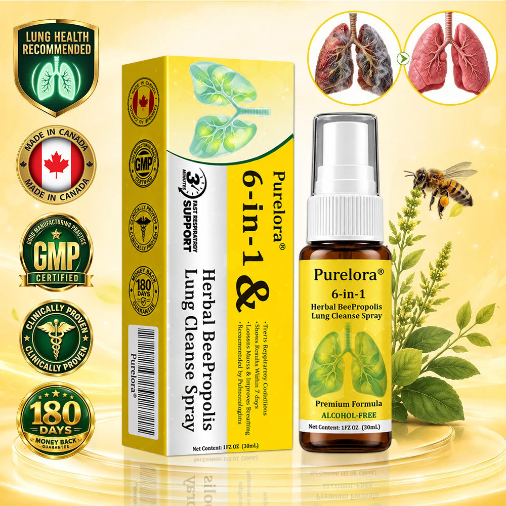 🍀🍀🐝🇨🇦 Official Store:𝐏𝐔𝐑𝐄𝐋𝐎𝐑𝐀®  6-in-1 Herbal BeePropolis Lung Cleanse Spray（👨‍⚕️Directly acts on COPD, asthma, chronic bronchitis (CB), respiratory infections, lung cancer, sinusitis, and other conditions🫁）