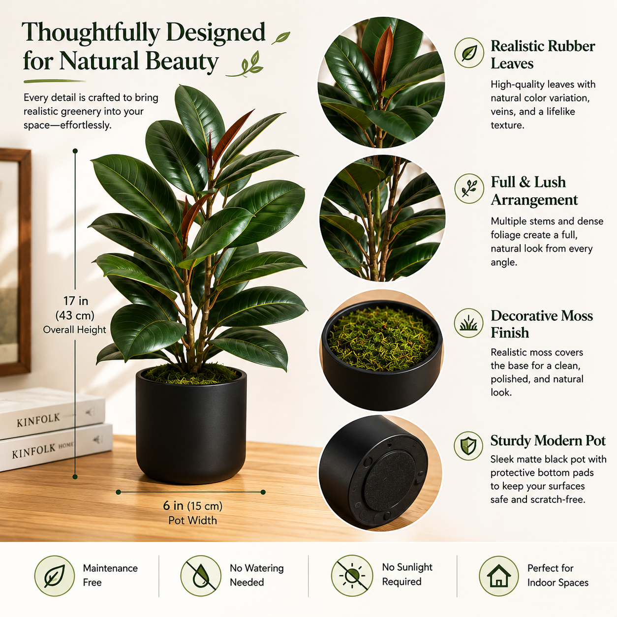 Agrsthme® Faux Rubber Plant in Black Modern Pot