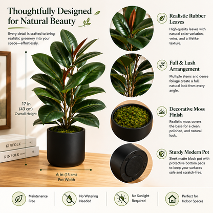 Agrsthme® Faux Rubber Plant in Black Modern Pot