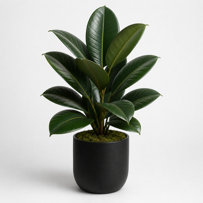 Agrsthme® Faux Rubber Plant in Black Modern Pot