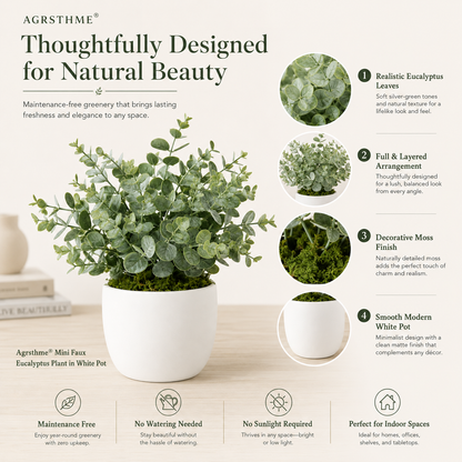 Agrsthme® Mini Faux Eucalyptus Plant in White Pot