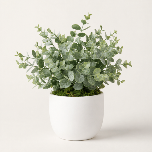 Agrsthme® Mini Faux Eucalyptus Plant in White Pot