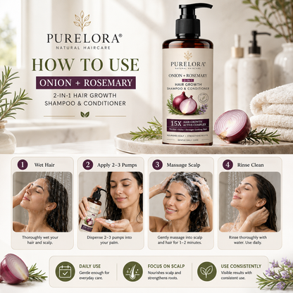 🌿👨‍⚕️ Official Canadian Flagship Store 🇨🇦 | 🔥PURELORA® Onion & Rosemary 2-in-1 Anti-Hair Loss & Growth Shampoo & Conditioner Set — Infused with a 15x hair-growth active complex to help you achieve thicker, fuller, and stronger hair.